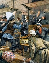La terreur en Russie, une agression dans un wagon de troisième classe près de Moscou (1906)