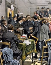 Les révolutionnaires russes réunis lors d'un congrès à Londres. Arrivée de Maxime Gorki dans la salle de réunion