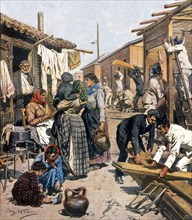 La lente renaissance des villes dévastées par le tremblement de terre en Sicile et en Calabre le 28 décembre 1908, parmi des cabanes temporaires et stables