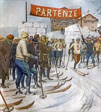 Course de ski de fond sur la Spluga, en Lombardie (1911)