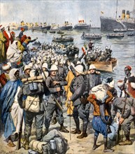 Guerre italo-turque. Le débarquement à Tripoli des bersagliers, corps d’Armée de terre italien (1911)