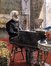 Le compositeur Giuseppe Verdi au piano le jour de son 86e anniversaire