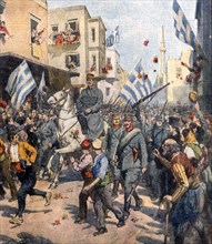L'effondrement de l'empire turc en Europe, l'armée grecque dirigée par le prince héritier entre victorieusement dans la ville de Thessalonique (1912)