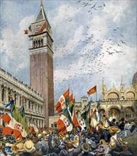 Inauguration du nouveau clocher de San Marco à Venise reconstruit après l'effondrement du 14 juillet 1902