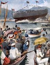 Le lancement du cuirassé italien Andrea Doria à l'arsenal de Spezia (1913)