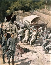 Manoeuvres militaires italiennes sur le front autrichien. Transport d'un mortier (1913)