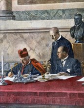 Signature des Accords du Latran le 11 février 1929, créant la Cité du Vatican