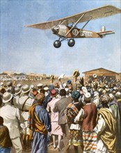 Arrivée triomphale à Mogadiscio du premier vol Rome-Mogadiscio (1930)