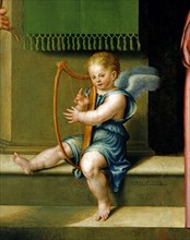 Luca Longhi, La Vierge intronisée avec l'enfant entre les saints Benoît, Paul, Apollinaire et Barbe (détail)