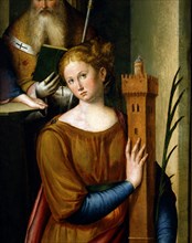 Luca Longhi, La Vierge intronisée avec l'enfant entre les saints Benoît, Paul, Apollinaire et Barbe (détail)