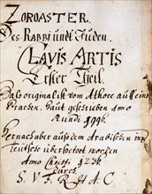 Page-titre du manuscrit alchimique "Clavis Artis" attribué à Zoroastre (Zarathoustra)