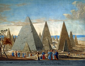Baseggio, Vue d'un groupe de pyramides en Egypte et le cours du Nil (détail)