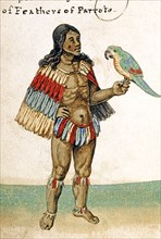 Habit en plumes de perroquet du chef du village de la Nouvelle Amérique