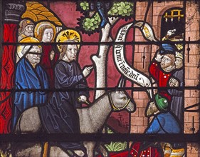 Détail du vitrail de la Passion de l'église Sainte-Madeleine à Troyes