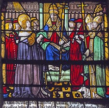 Vitrail de la Vie de saint Louis : saint Louis participe au Concile de Lyon présidé par le pape Innocent IV