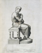 Statue antique de marbre d'un sénateur romain sortant du bain