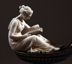 L'Etude ou La Lectrice : jeune femme lisant sur une lampe à huile en porcelaine de Sèvres