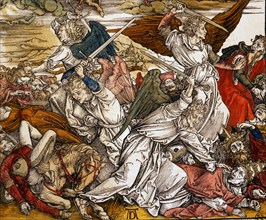 Albrecht Dürer. Au son de la trompette du sixième ange, les quatre anges enchaînés à l'Euphrate sont libérés, et prêt à tuer un tiers de l'humanité (détail)