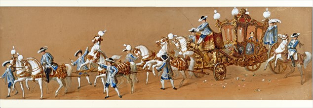 Louis II de Bavière dans son carrosse d'apparat tiré par six chevaux blancs