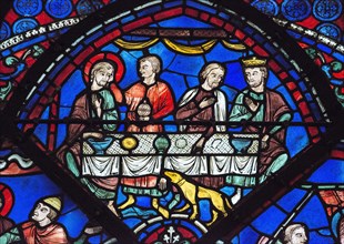 Le repas de saint Thomas chez le souverain des Indes (vitrail de Chartres)