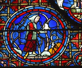 Chartres Cathedral, stained glass window of the Zodiac and the Works of the Months