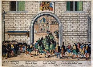Hogenberg, Les nobles de la région de Brabant présentent une pétition pour la liberté de religion à la duchesse de Parme, le 6 avril 1566