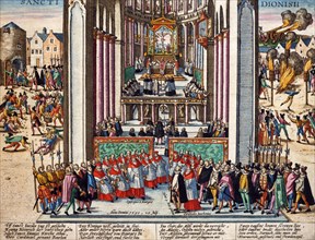 Hogenberg, Abjuration d'Henri IV et conversion au catholicisme à Saint-Denis le 15 juillet 1593