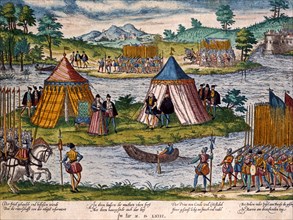 Hogenberg, La paix de l'Île-aux-Boeufs, près d'Orléans, le 13 mars 1563