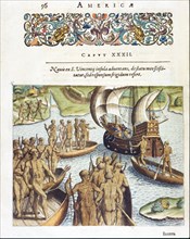 Théodore de Bry, Les commerçants portugais refusent de payer la rançon pour l'explorateur allemand Hans Staden, prisonnier des indigènes brésiliens