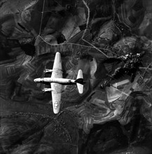 A U.S B-26 Marauders of the 1st Tactical Air Force passes over the Siegfried Line (1945)