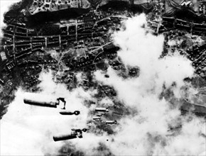 Bombs fall on Dresden (Germany) February 14, 1945