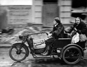 German women use gasoline runabout in Krefeld (Germany) March 2, 1945