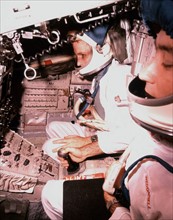 Entraînement des astronautes McDivitt et White dans leur engin spatial  (Gemini IV) juin 1965