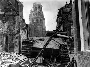 A knocked-out German Tiger tank in Argentan (France) August 20, 1944