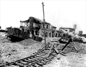 Battle-scarred railway station of Viterbo (Italy) June 20, 1944