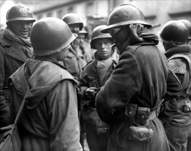 U.S and French soldiers meet in Rouffac, February 5,1945