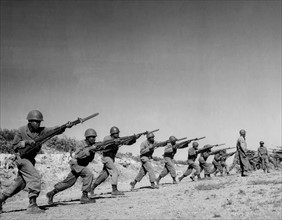 Bayonet drill for a General Service Unit of the U.S.  Army in France (June 19, 1945)
