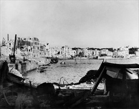 Town docks of Anzio (Italy) after successful Allied landing operations (January 31, 1944)