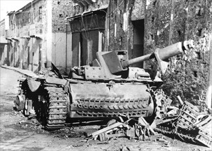 Destroyed German armored vehicle  in northern Sicily, August 12, 1943