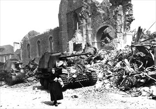 Destruction of German equipment in Roncey, summer 1944