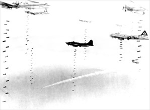 Americans bombs rain on German escape route  in the Dresden area,  April 17, 1945