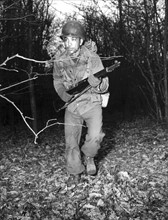 American soldier during combat training in France, February 26, 1945