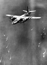 An American B-26 Marauder en route to attack gun installations on coast of Normandy, June 6, 1944