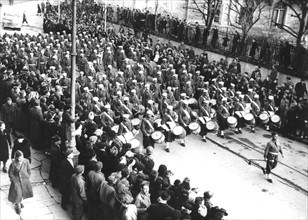 Moroccan Infantry Band parades in liberated Belfort, November 1944
