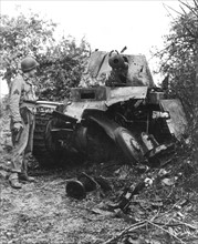 German gun knocked out in  Normandy, July 1944