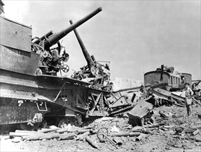 Wreckage of an Italian armored naval train near Syracuse, July 26, 1943