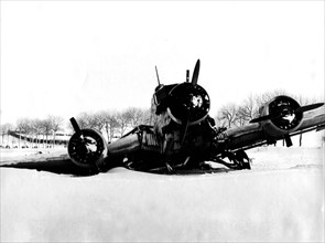 A German JU-88 destroyed in Luxembourg, January 1945