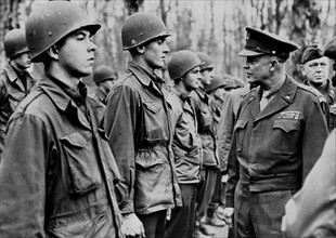 General Eisenhower inspects U.S. troops in France, February 1945
