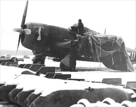 A P-47 Thunderbolt fighter bomber on the Western Front, January 1945