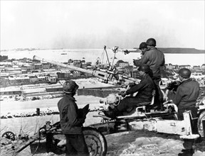 Soldats américains servant un canon anti-aérien de 40 mm à Wiltz
(22 janvier 1945)